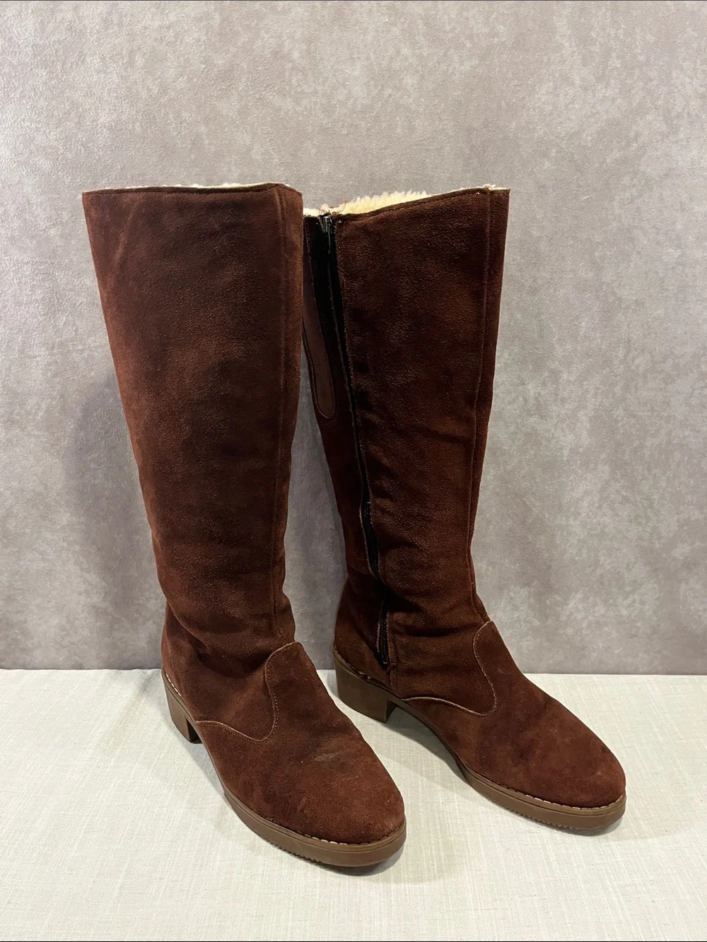 LL Bean Brown Suede Tall Boots - Cozy Lined Sherpa Knee-High size 8.5